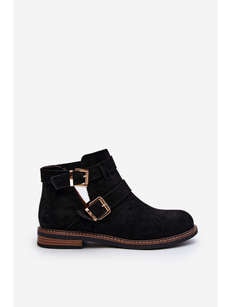 Women's Flat Heel Ankle Boots with Straps Black Melviana Women's Flat Heel Ankle Boots with Straps Black Melviana