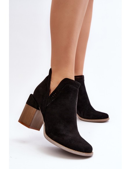 Ankle Boots on Chunky Heel with Cutout Black Jolnima