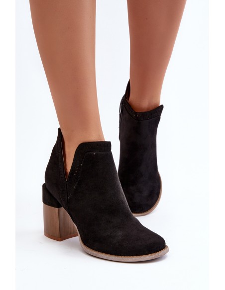Ankle Boots on Chunky Heel with Cutout Black Jolnima