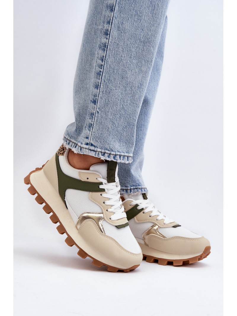 Women's Beige-Green Sports Sneakers Ralita
