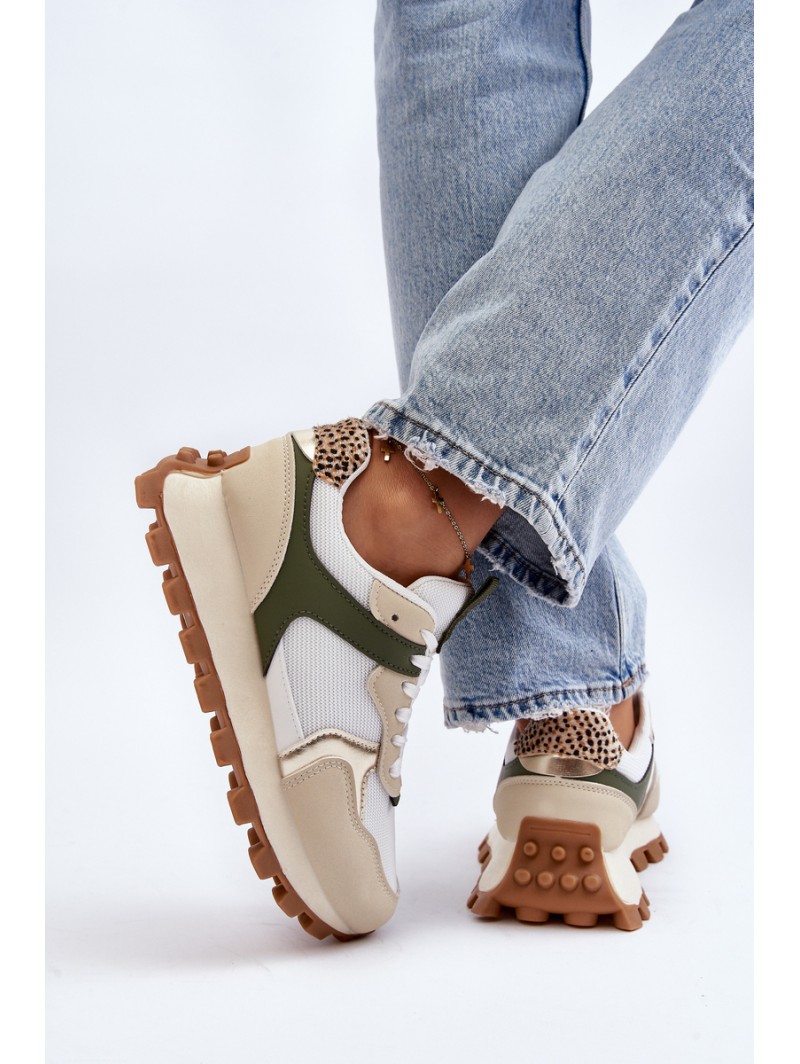 Women's Beige-Green Sports Sneakers Ralita