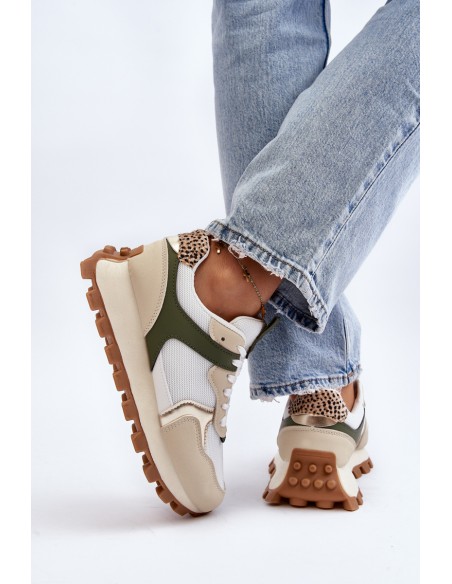 Women's Beige-Green Sports Sneakers Ralita