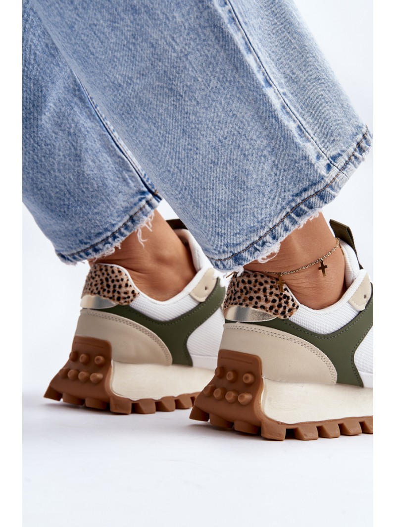 Women's Beige-Green Sports Sneakers Ralita