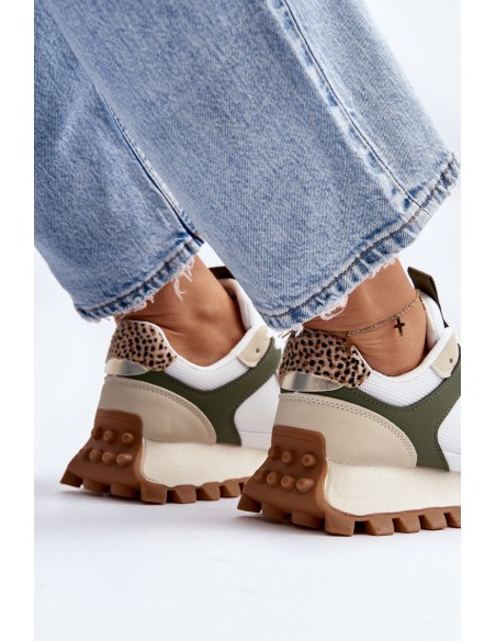 Women's Beige-Green Sports Sneakers Ralita