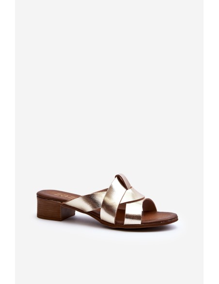 Zazoo 40236 Leather Women's Mules with Low Heel Gold