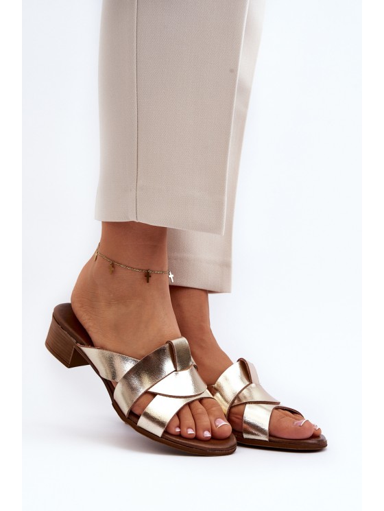 Zazoo 40236 Leather Women's Mules with Low Heel Gold 2