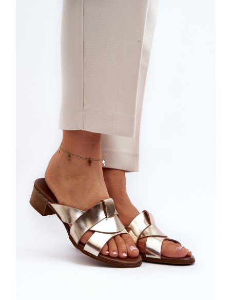 Zazoo 40236 Leather Women's Mules with Low Heel Gold