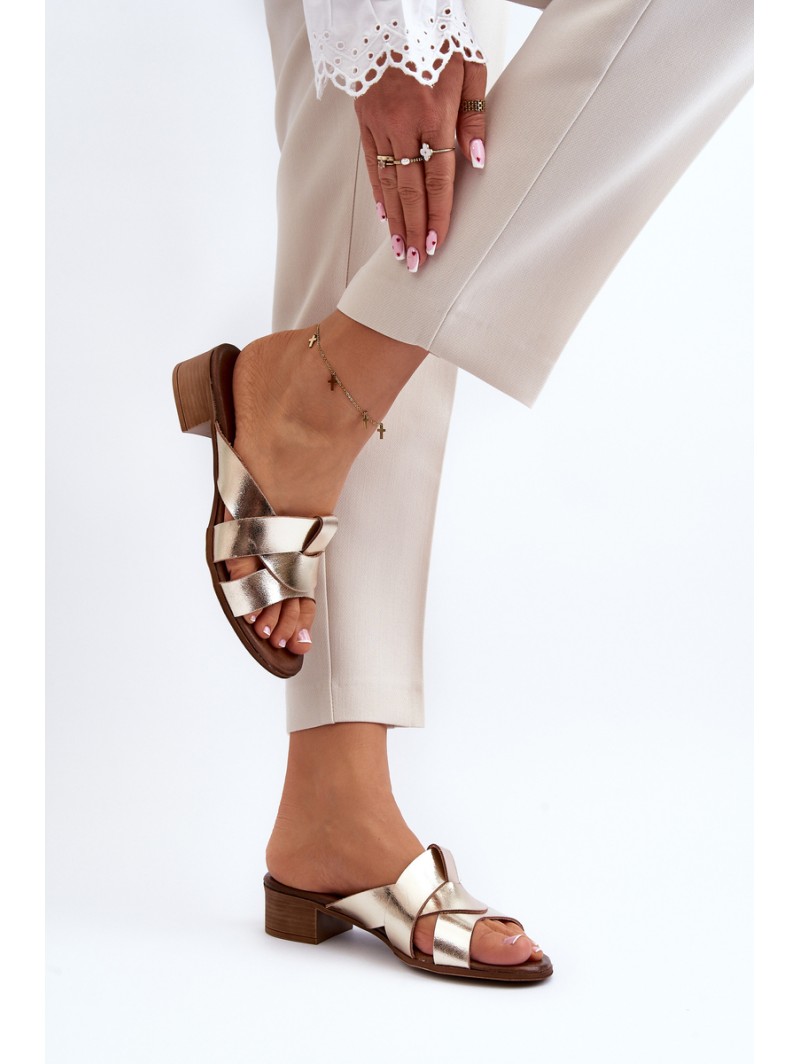 Zazoo 40236 Leather Women's Mules with Low Heel Gold