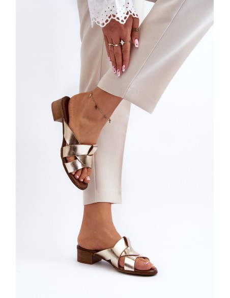 Zazoo 40236 Leather Women's Mules with Low Heel Gold