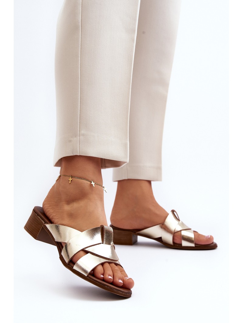 Zazoo 40236 Leather Women's Mules with Low Heel Gold