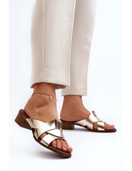 Zazoo 40236 Leather Women's Mules with Low Heel Gold