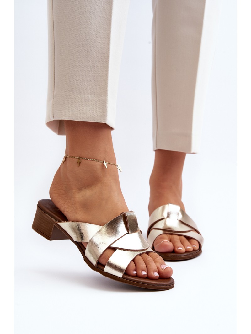 Zazoo 40236 Leather Women's Mules with Low Heel Gold