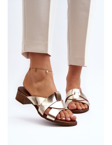 Zazoo 40236 Leather Women's Mules with Low Heel Gold