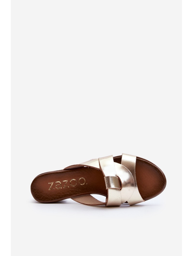 Zazoo 40236 Leather Women's Mules with Low Heel Gold