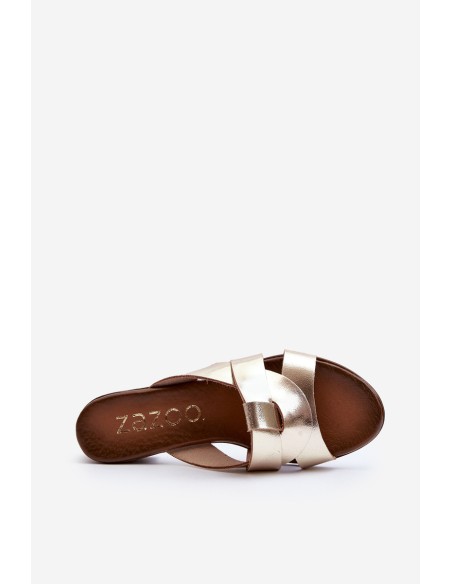 Zazoo 40236 Leather Women's Mules with Low Heel Gold