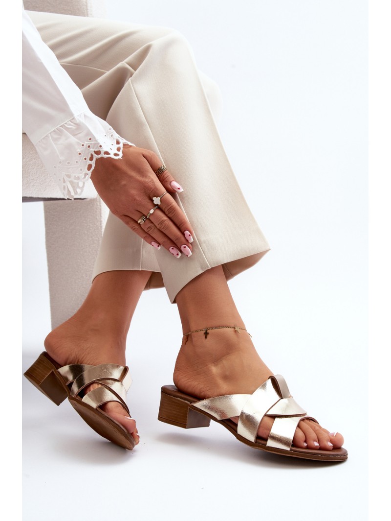 Zazoo 40236 Leather Women's Mules with Low Heel Gold