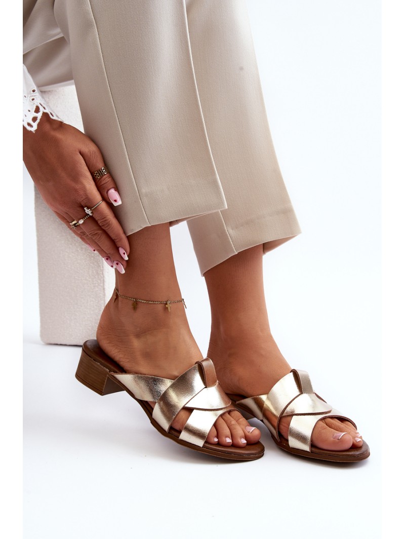 Zazoo 40236 Leather Women's Mules with Low Heel Gold