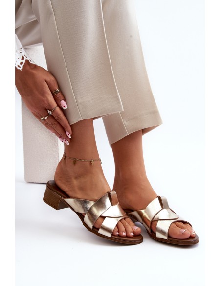 Zazoo 40236 Leather Women's Mules with Low Heel Gold