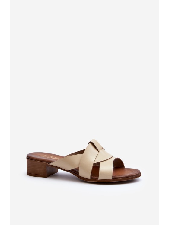 Zazoo 40236 Leather Women's Low Heel Sandals Beige 2