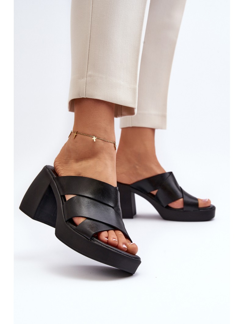 Zazoo 40373 Leather Sandals with Heel Black