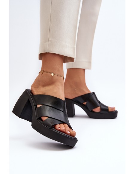 Zazoo 40373 Leather Sandals with Heel Black