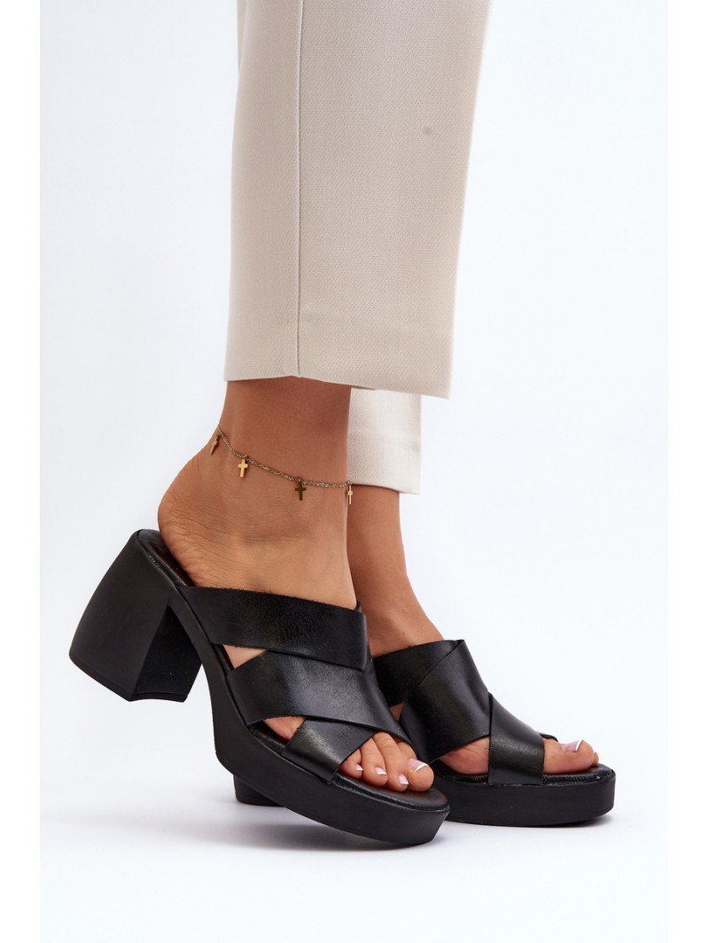 Zazoo 40373 Leather Sandals with Heel Black Zazoo 40373 Leather Sandals with Heel Black