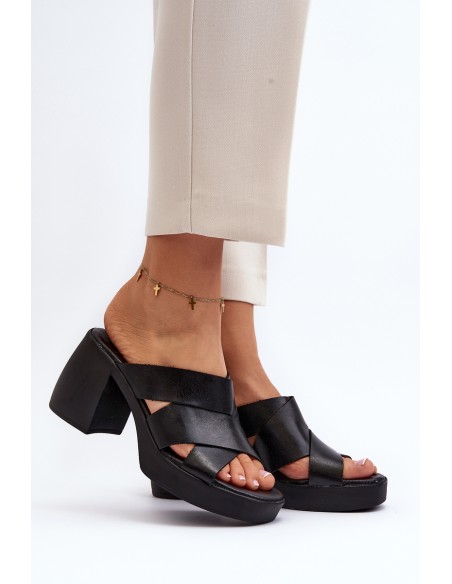 Zazoo 40373 Leather Sandals with Heel Black