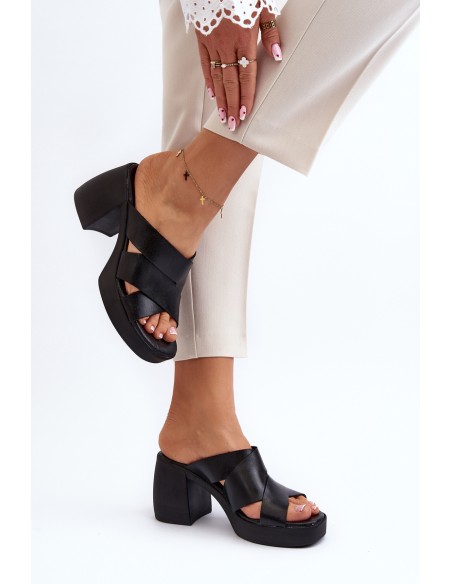 Zazoo 40373 Leather Sandals with Heel Black