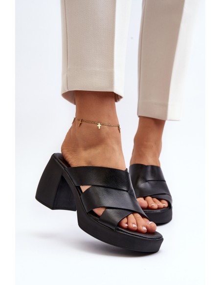 Zazoo 40373 Leather Sandals with Heel Black