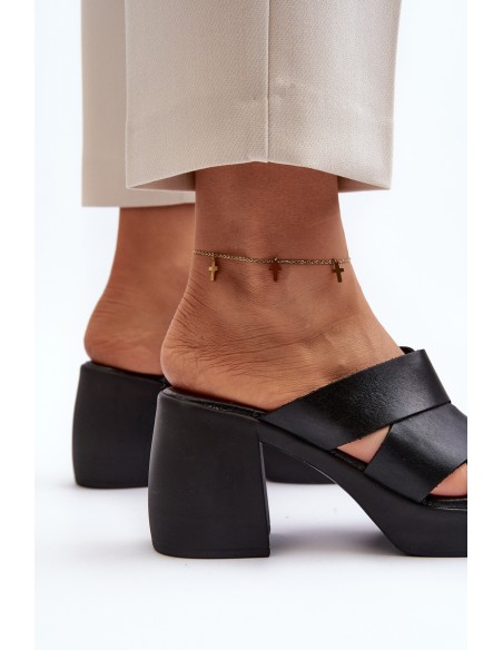 Zazoo 40373 Leather Sandals with Heel Black