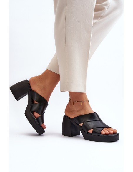 Zazoo 40373 Leather Sandals with Heel Black