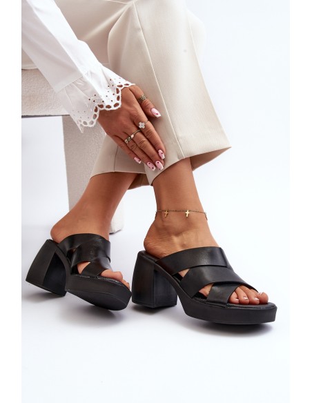 Zazoo 40373 Leather Sandals with Heel Black