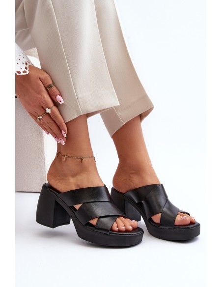 Zazoo 40373 Leather Sandals with Heel Black