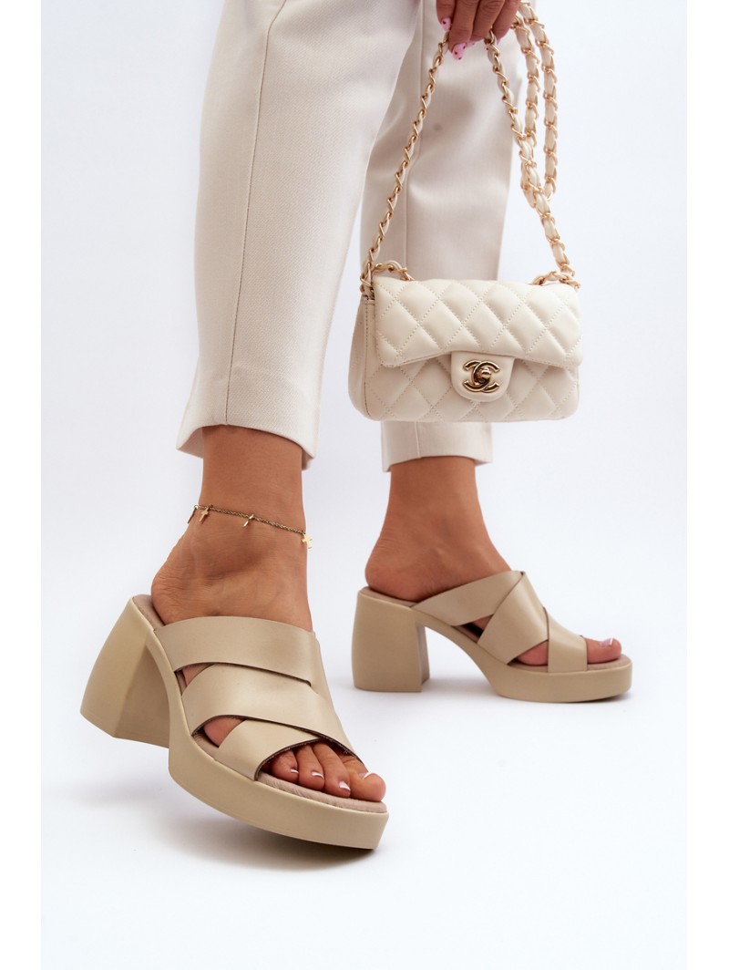 Zazoo 40373 Leather Sandals with Block Heel Beige