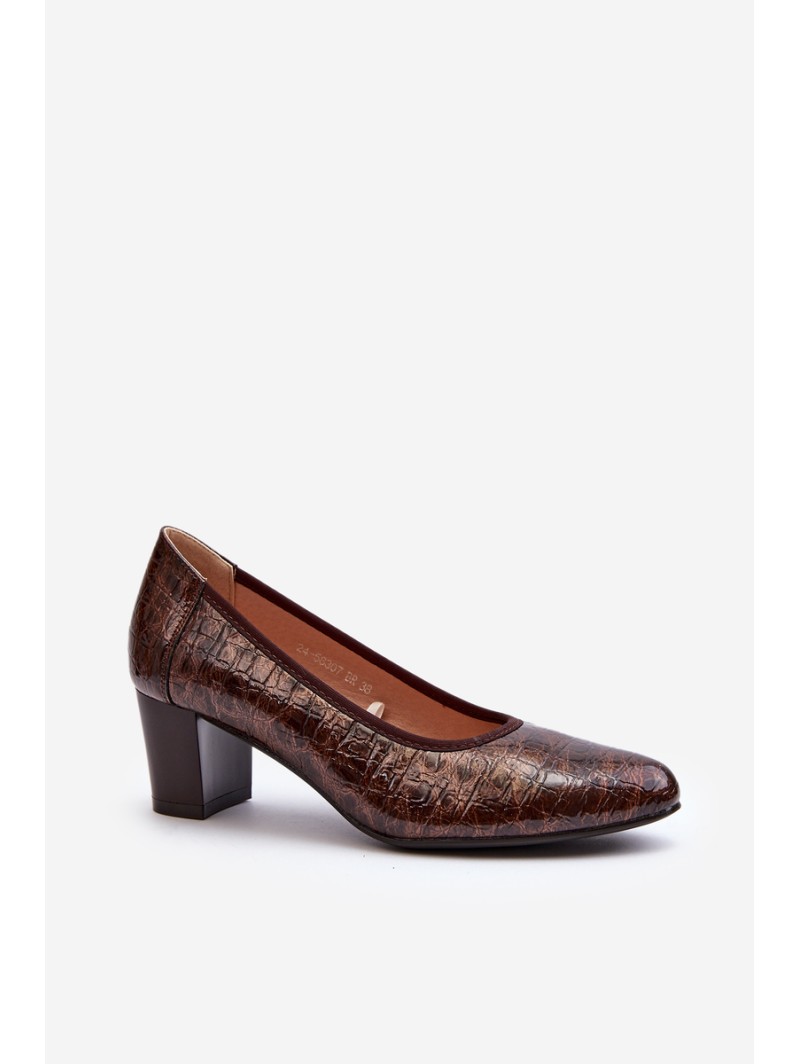 Brown Embossed Patent Leather Pumps Cynania