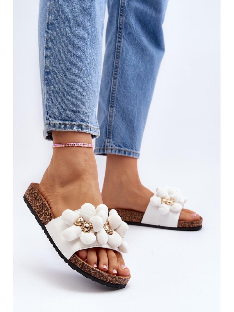 Women's White Sandals with Decorations Bunlia Women's White Sandals with Decorations Bunlia