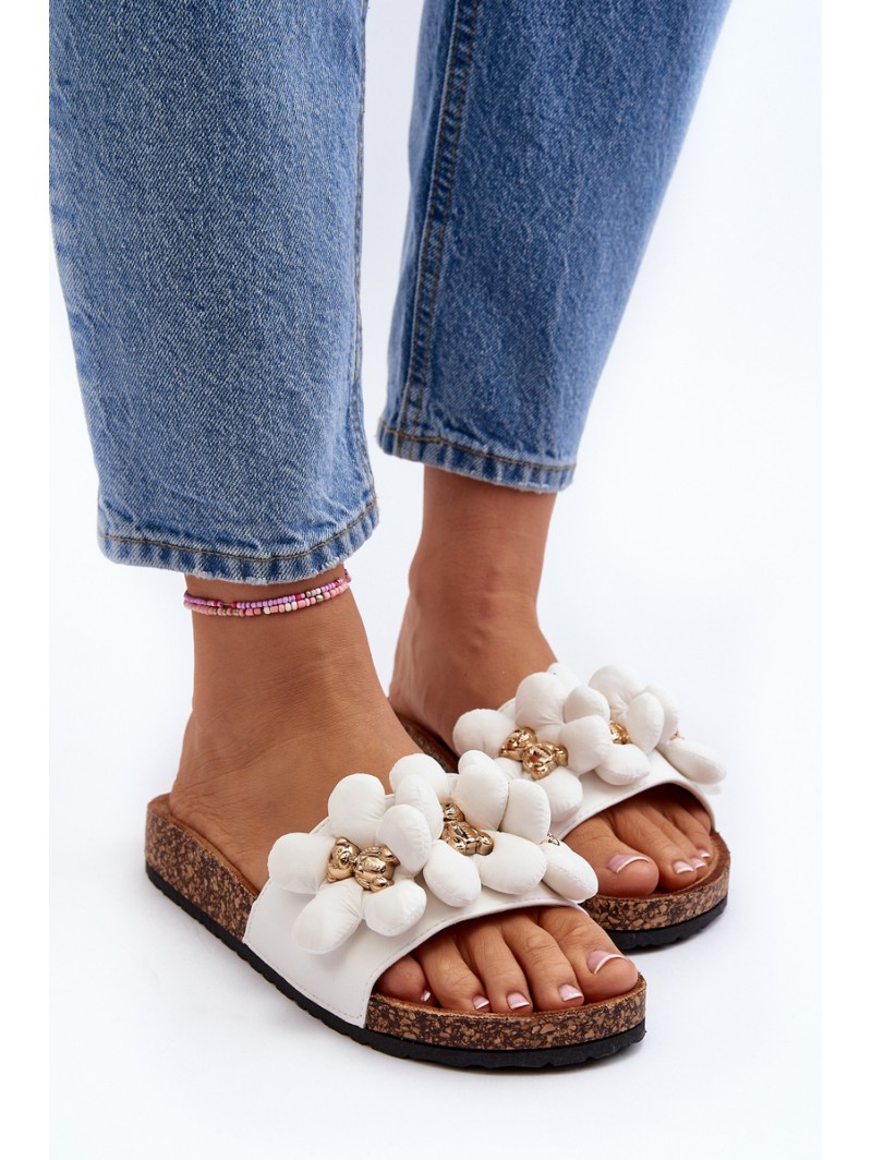 Women's White Sandals with Decorations Bunlia Women's White Sandals with Decorations Bunlia