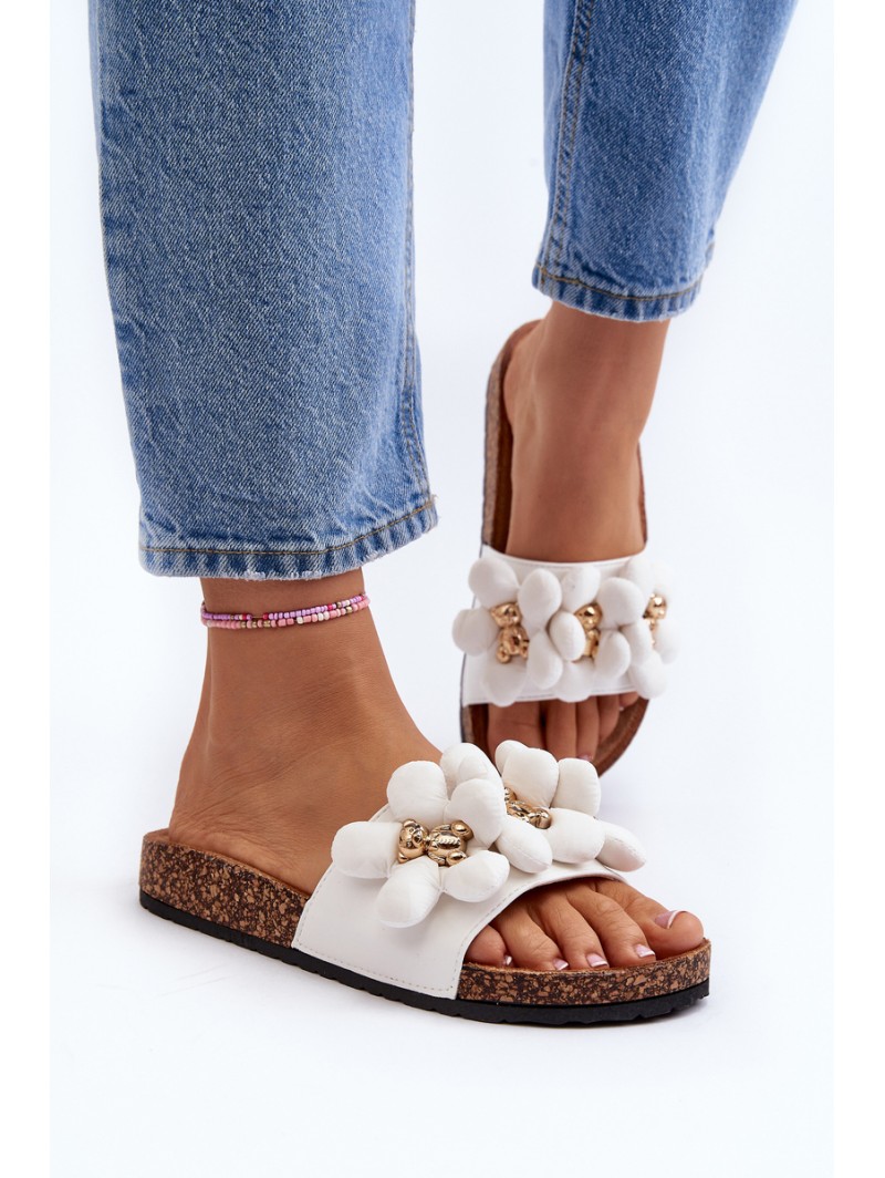 Women's White Sandals with Decorations Bunlia Women's White Sandals with Decorations Bunlia