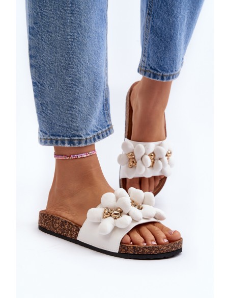 Women's White Sandals with Decorations Bunlia