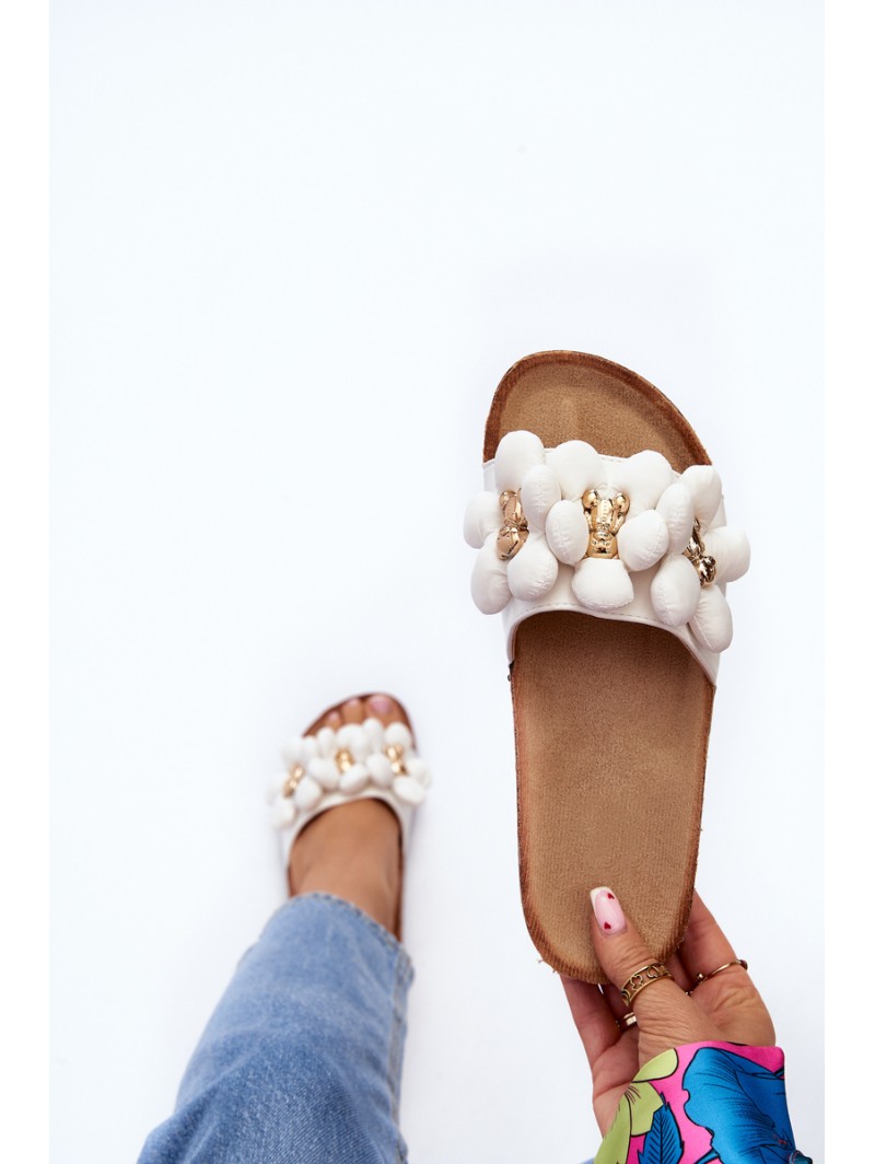 Women's White Sandals with Decorations Bunlia Women's White Sandals with Decorations Bunlia