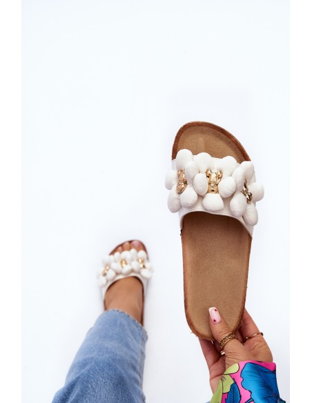 Women's White Sandals with Decorations Bunlia