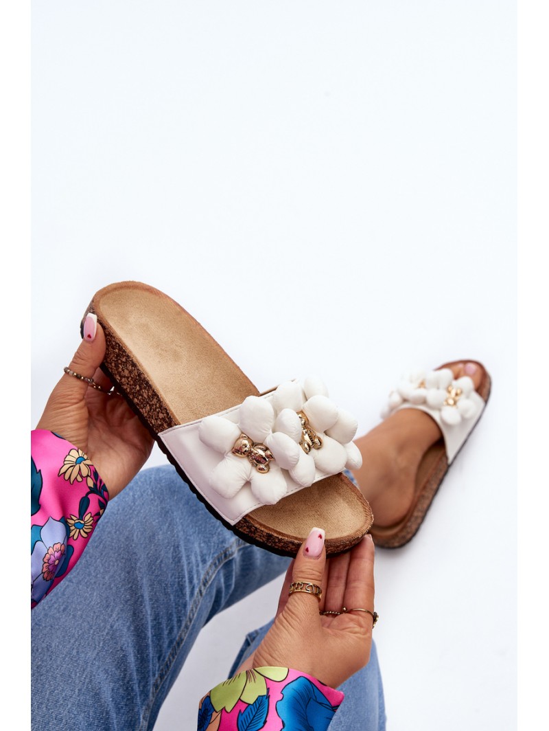 Women's White Sandals with Decorations Bunlia Women's White Sandals with Decorations Bunlia