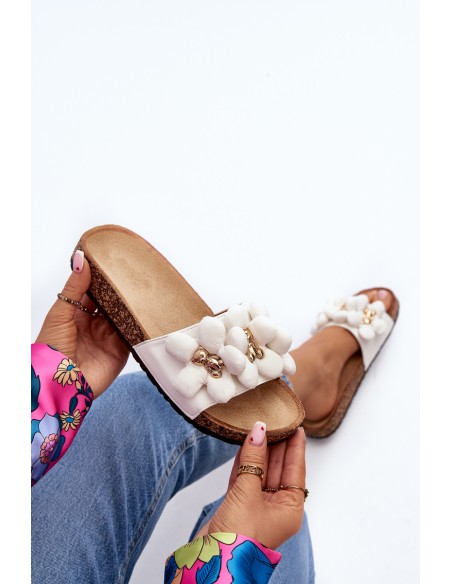 Women's White Sandals with Decorations Bunlia