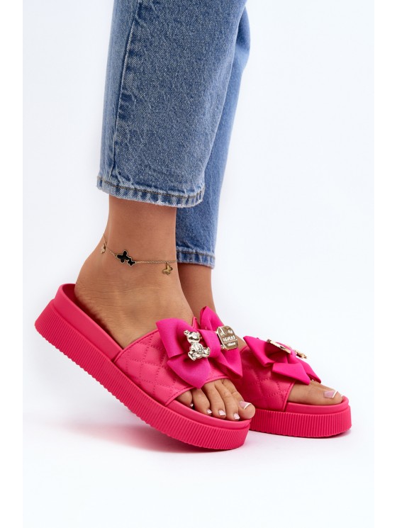 Women's Slippers with Bow and Decorative Teddy Bear Fuchsia Katerina 2