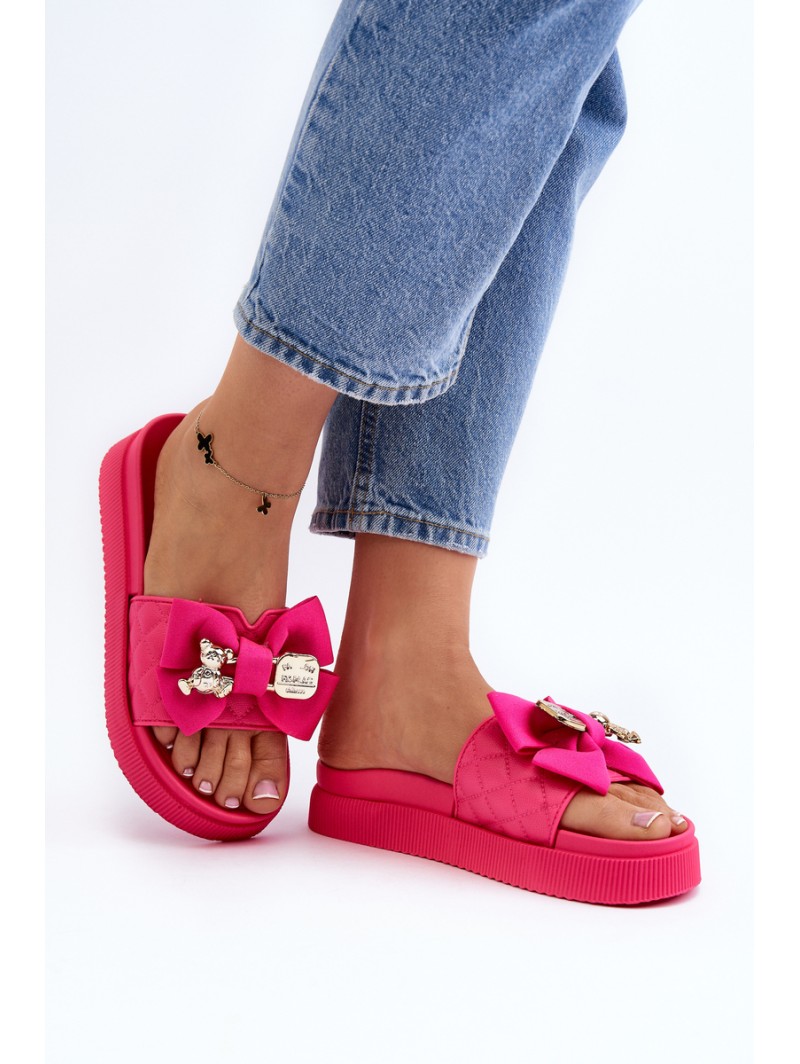 Women's Slippers with Bow and Decorative Teddy Bear Fuchsia Katerina Women's Slippers with Bow and Decorative Teddy Bear Fuchsia Katerina