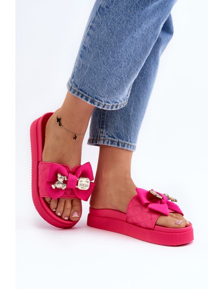 Women's Slippers with Bow and Decorative Teddy Bear Fuchsia Katerina