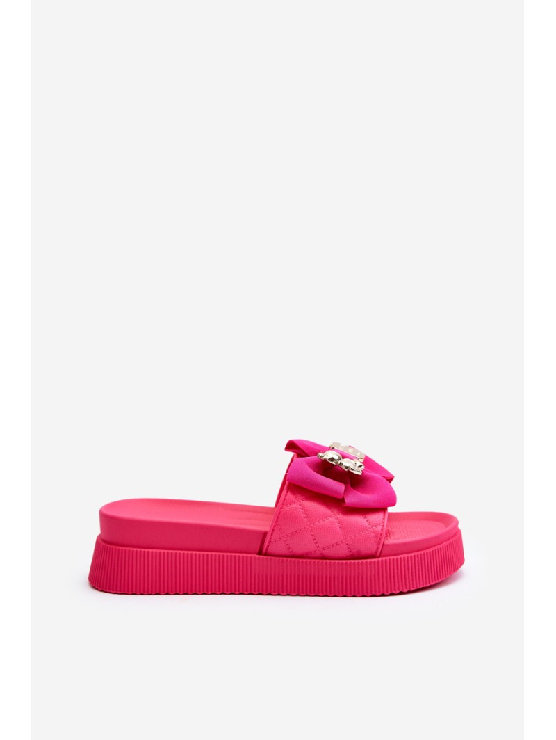 Women's Slippers with Bow and Decorative Teddy Bear Fuchsia Katerina Women's Slippers with Bow and Decorative Teddy Bear Fuchsia Katerina