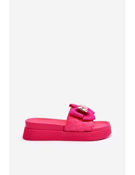 Women's Slippers with Bow and Decorative Teddy Bear Fuchsia Katerina