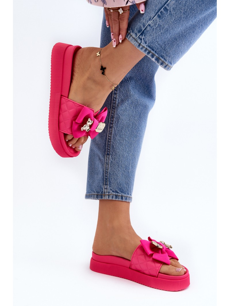 Women's Slippers with Bow and Decorative Teddy Bear Fuchsia Katerina Women's Slippers with Bow and Decorative Teddy Bear Fuchsia Katerina