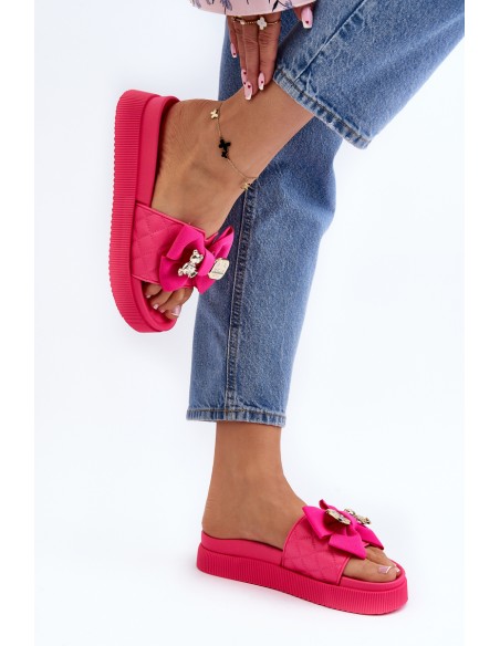 Women's Slippers with Bow and Decorative Teddy Bear Fuchsia Katerina